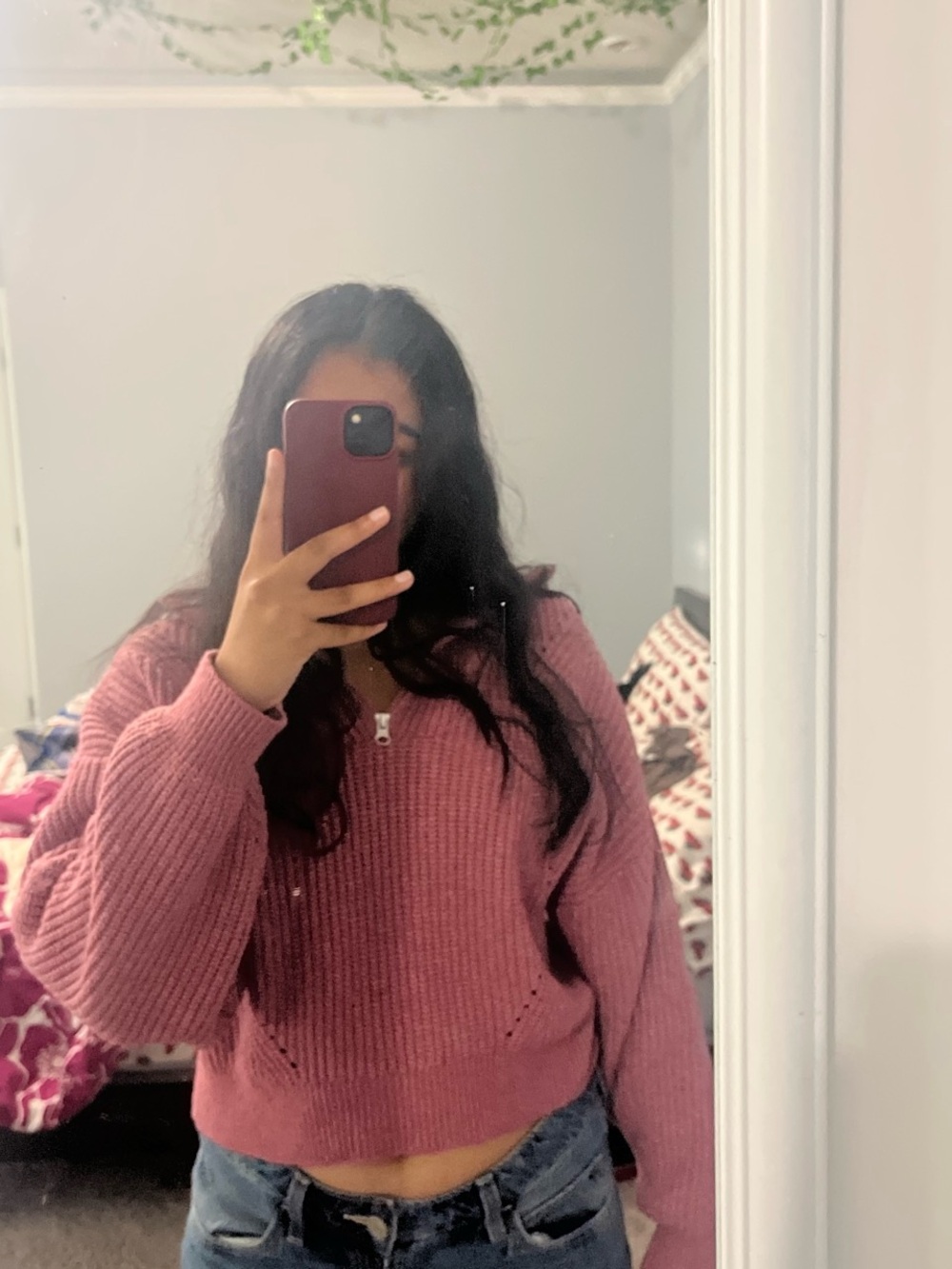 Pink Half-Zip Ribbed Knit Sweater - Picture 2 of 2